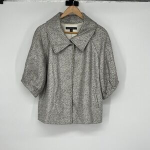 Lafayette 148 Tweed Herringbone Silver Metallic 3/4 Sleeve Jacket Size 10 Luxury